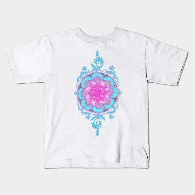 Pink, Purple and Turquoise Super Boho Medallions Kids T-Shirt by micklyn